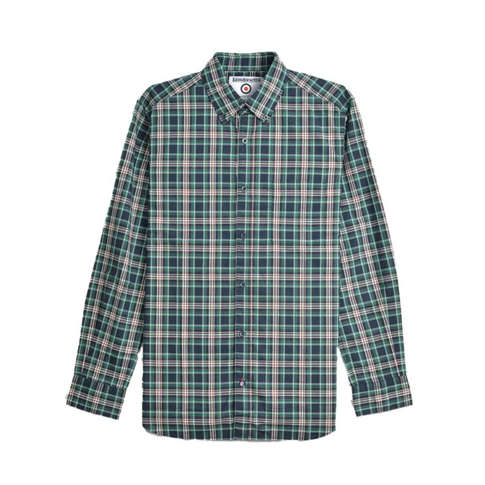 Lambretta Mens Classic Checked Long-Sleeved Shirt / Navy/Green/Red